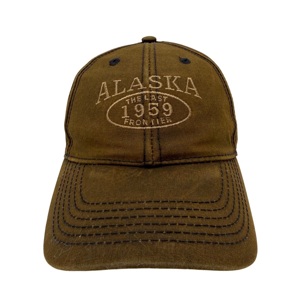 Ace USA Alaska The Last Frontier 1959 Brown Oilskin Cotton Adjustable Hat Cap